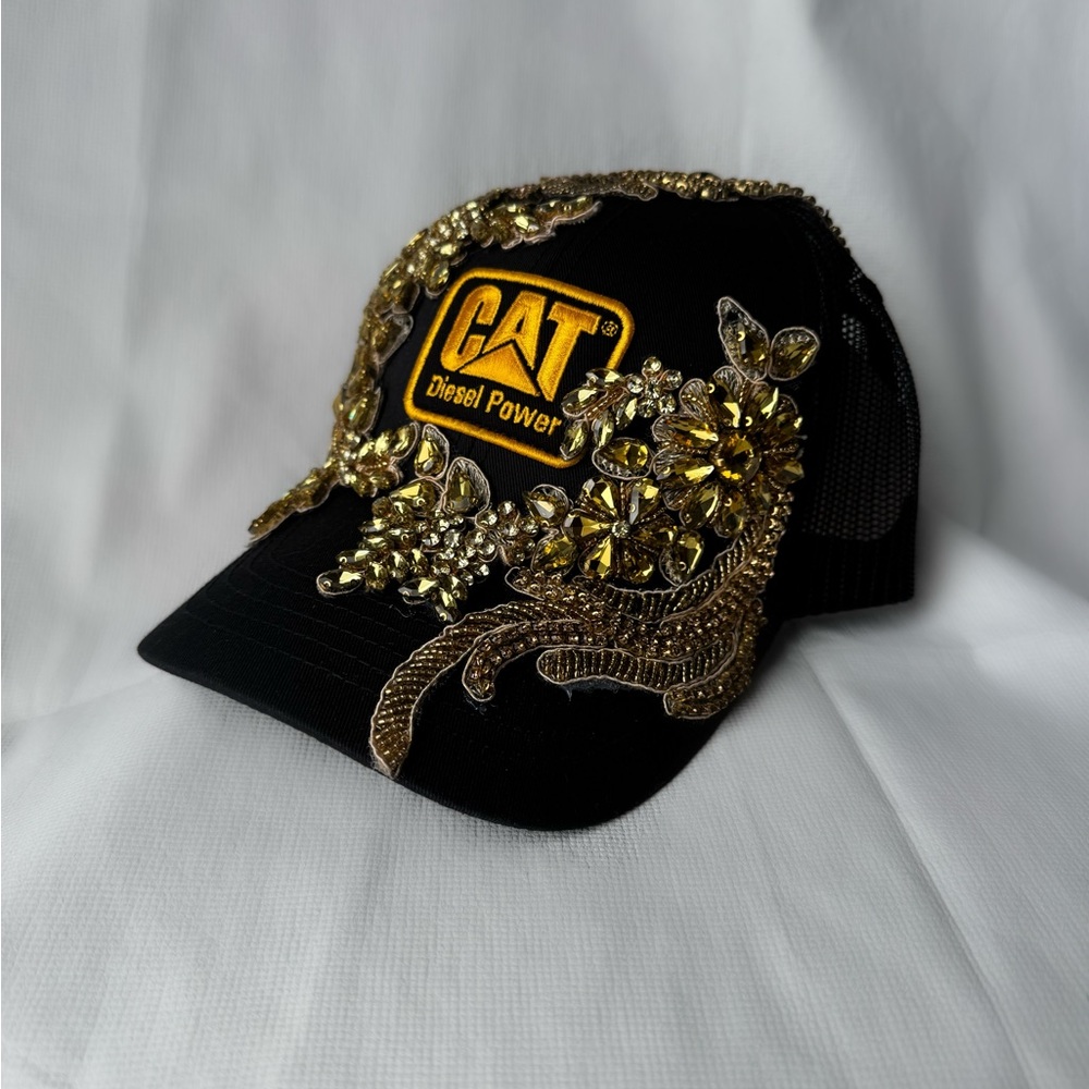 Black and Gold Embellished Cap